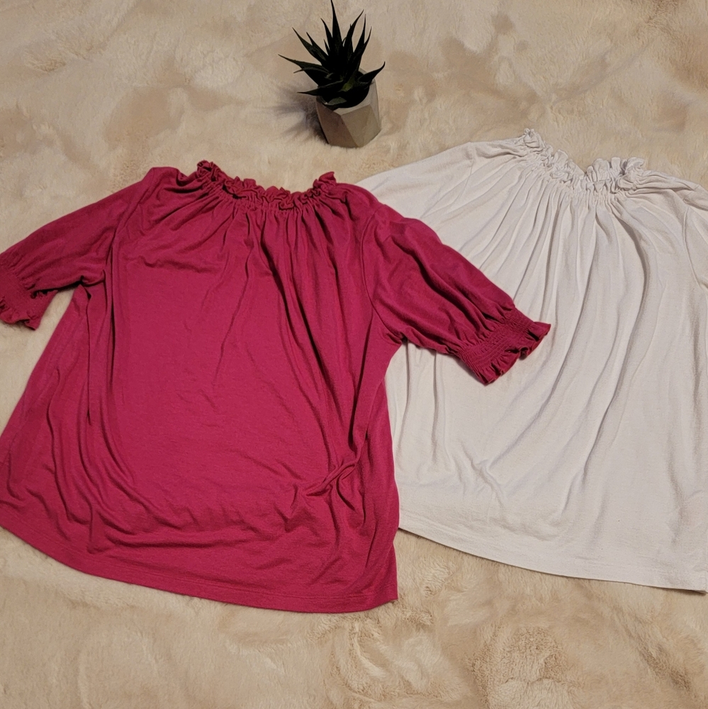 Two BODEN Pink and White Ruched Tops
